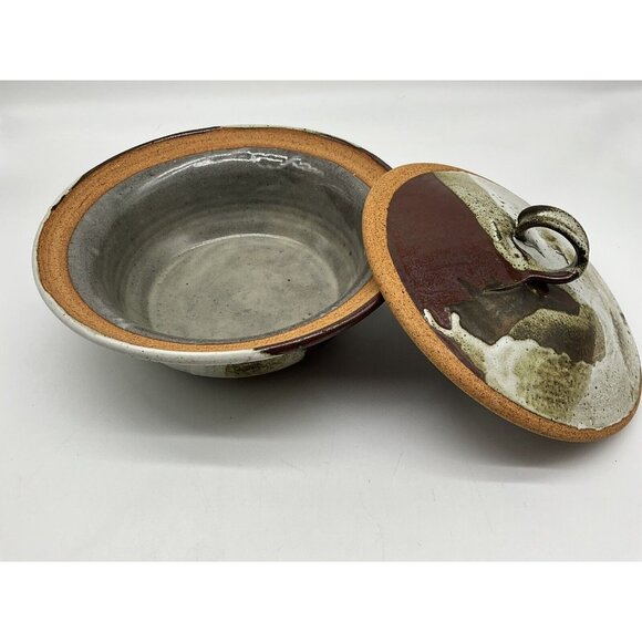 Hand Crafted 2 Piece Pottery Serving Bowl/Casserole Dish Vintage 1974 Collectibl - Picture 9 of 16
